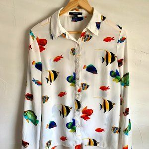 Forever 21 Tropical Fish Button Up Shirt Small